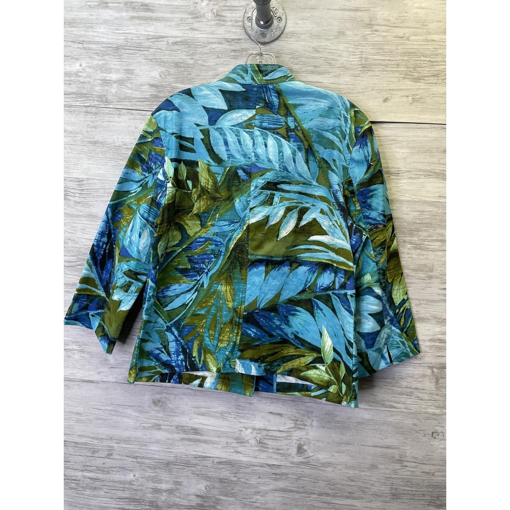 Chico's Jacket Womens 2 Blue Floral Short Basic Jacket Collared Pockets - Picture 7 of 8